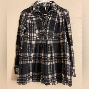Free People Black & White‎ Plaid Baby Doll Oversized Flannel size XS